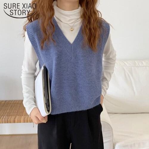 Spring Autumn 2021 Loose V-neck Sleeveless Knitwear Retro Women Sweater Vest Waistcoat Wool Knitted Sweater Fashion Vest 16571