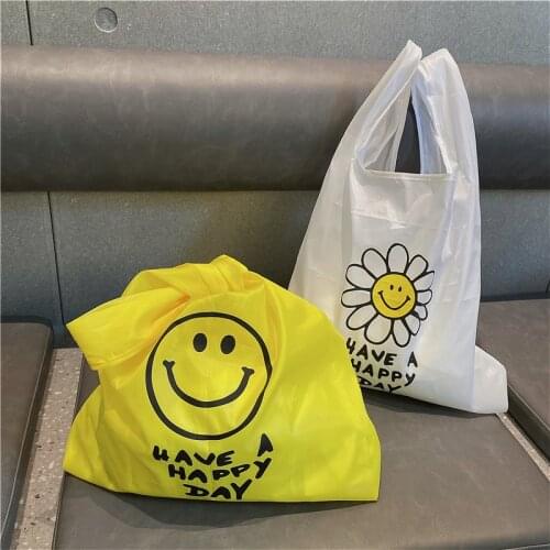Korean Style Waterproof Oxford Cloth Have A Happy Day Environmental Protection Shopping Bag Portable Folding Portable Vest Bag