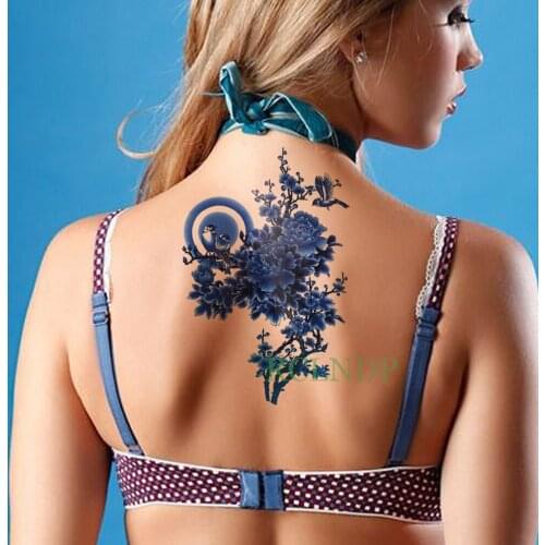 Waterproof Temporary Tattoo Sticker blue flowers on back leg tatto stickers flash tatoo fake tattoos for women girl