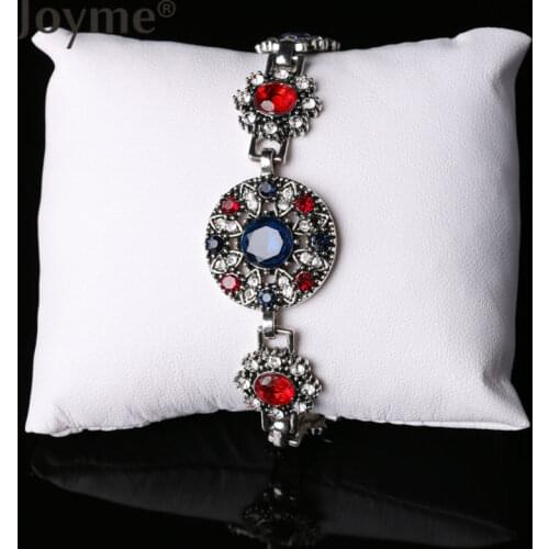 Top Brand Quality Bracelets Jewelry Mix Round Bule Crystal Gem Stone Tibetan Silver Charm Bracelet For Women Pulseira Feminina