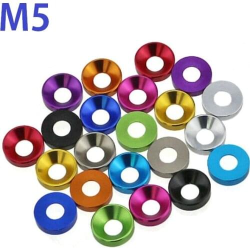 High quality M5 Silver/Black/DeepBLue/LightBlue/Gold/Red/Purple/G Anodized Colorful Aluminum gaskets Cuntersunk Head Cone Washer