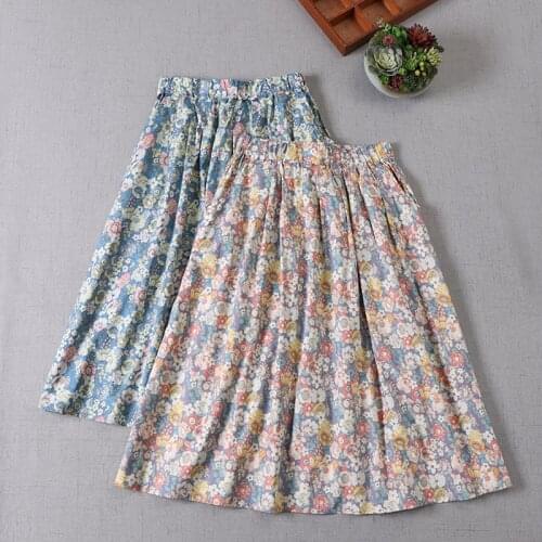 Spring New Colorful Print Skirt Japanese Mori Girl Cotton Floral Midi Skirt Loose Large Size A-Line Skirt