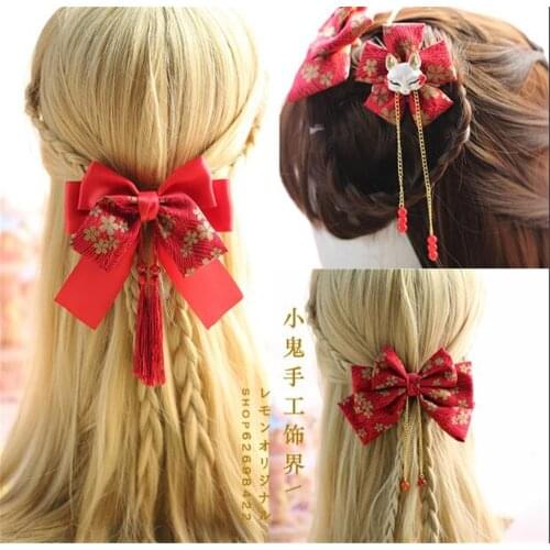 Tassel Bowknot Pom Pom Trim Lolita Girl Headwear Hair pin Kimono Bathrobe Hair Accessories Decoration Headdress B455