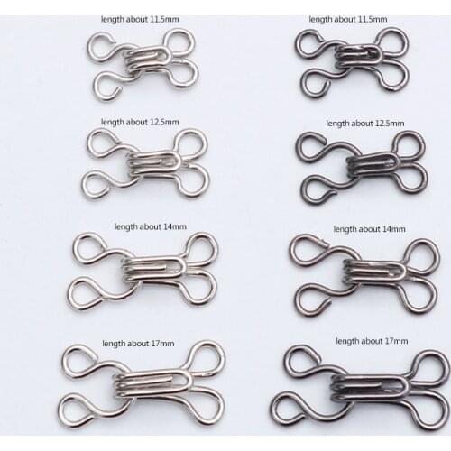 Silver/Black 100pcs/lot Cloth Hook Eye Fastener 11.5-17mm length Metal Buckle Button for Bra/Dress/Corset/Collar Sewing Acc