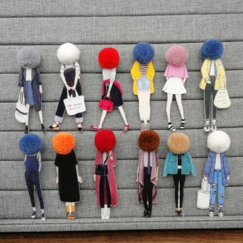 12pcs Fashion Brooch Pins for Woman Brooches Girls Cartoon Models Acrylic Brooches Kawaii Pompom Clothing Jewelry Accessories
