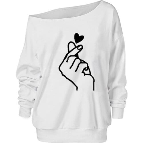 40* Off The Shoulder Womens Hoodies Love Printing Loose Long Sleeve Pullover Tops Casual Sweatshirt Loose Vintage Sweatshirts