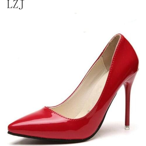 LZJ New 2020 Fashion high heels women pumps thin heel classic white red nede beige sexy prom wedding shoes Blue Red wine