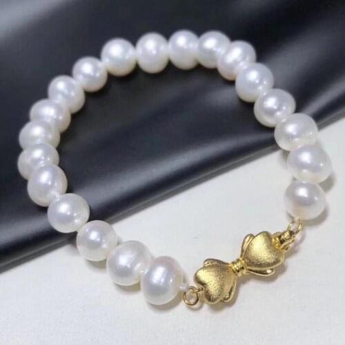 D1008 Pearl Bracelet FIne Jewelry Almost Round 8-9mm Nature Fresh Water White Pearls Bracelets for Women Fine Presents