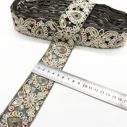 1Yards Sequin Lace Trims Floral Lace Ribbon for Bridal Sewing Material for Wedding Dress Decoration DIY Guipure Crafts