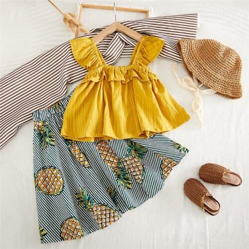 1-6Years Toddler Kids Baby Girl Clothes Summer Set Sleeveless Crop Vest Tops Pineapple Print Skirt 2Pcs Outfit Sunsuit
