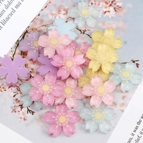 20Pcs 26mm DIY Mix Color Cherry Blossoms Resin Flatback Embellishment Accessories Scrapbooking Crafts Phone Decoration