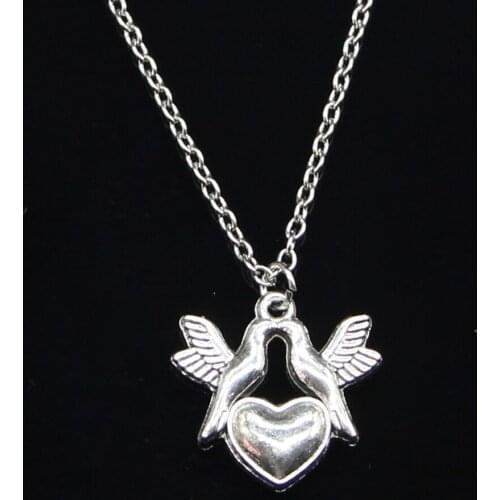20pcs New Fashion Necklace 21x21mm kissing doves birds heart Pendants Short Long Women Men Colar Gift Jewelry Choker