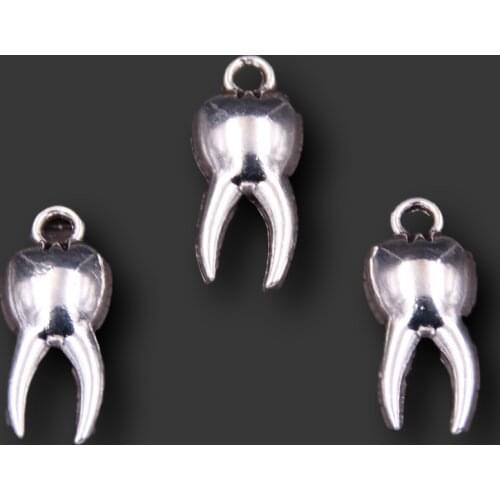 20pcs Silver Plated Animal Teethes Alloy Pendants DIY Charms Hip Hop Style Bracelet Earrings Jewelry Crafts Making 20*8mm A245