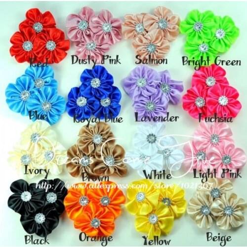 200pcs/lot) 16Colors Satins Ribbon Silk Petal Flower For Children Hair Accessories FlatBack Ruffled Fabric Flower For Headbands