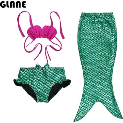 3PCS Swimwear Girl Kids Mermaid Swimsuit Girls Tail Swimmable Swimwear Bikini 2019 Set Bathing Suit Clothes 3-9Y