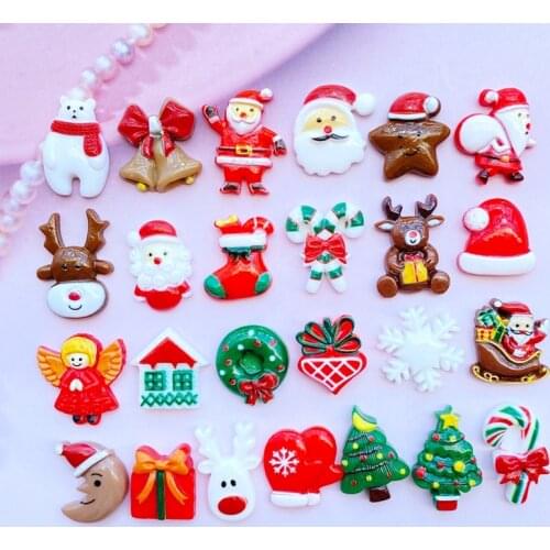 30Pcs New Cute Mini Christmas Series Flat Back Cabochon Scrapbooking Hair Bow Center Embellishments DIY Accessories Q29