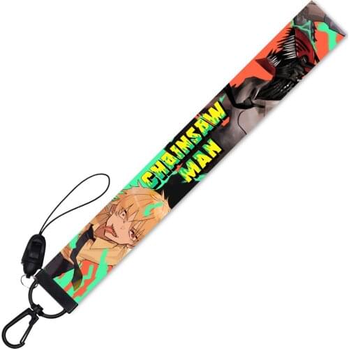 Anime Chainsaw Man Double Sided Comics Print Hand Rope Keychain Makima Denji Power Fashion Ribbon Key Chain Ring Llavero Trinket