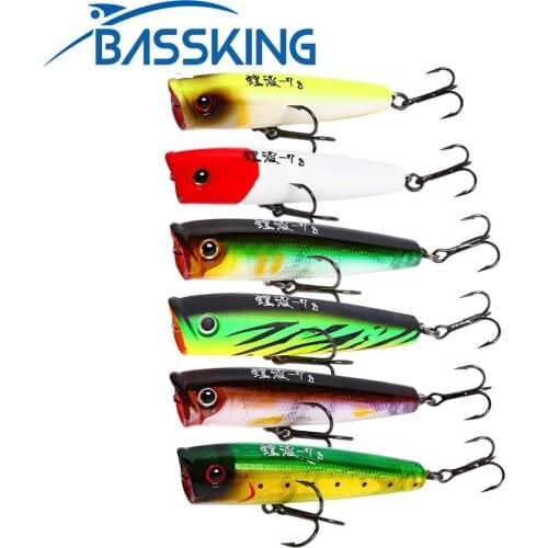 BASSKING Floating Popper Fishing Lure 65mm 7g Hard Bait Wobblers Artificial with VMC Hooks Top Water Hard Lure Fishing Tackle