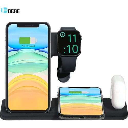 DCAE Wireless Charger Station 4 in 1 Foldable Stand 15W Qi Fast Charging Dock for Apple Watch 5 4 3 2 Airpods Pro iPhone 11 XS 8
