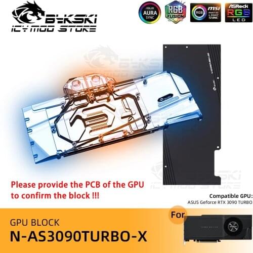 Bykski Video Card Block for ASUS Geforce RTX 3090 Turbo ARGB GPU Copper Heatsink VGA Water Block Water Cooling N-AS3090TURBO-X