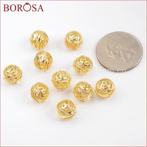 BOROSA 100PCS Gold Color Hollow Ball Bead Metal Beads Jewelry Findings for Bracelets/Necklace Jewelry for Women PJ111