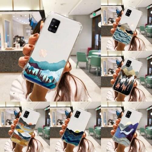 Mountain Marble Moon Phone Case Transparent For Samsung A51 A50 A71 A70 A81 M60S Note S21 S 20 10 9 8 11 E Plus Ultra