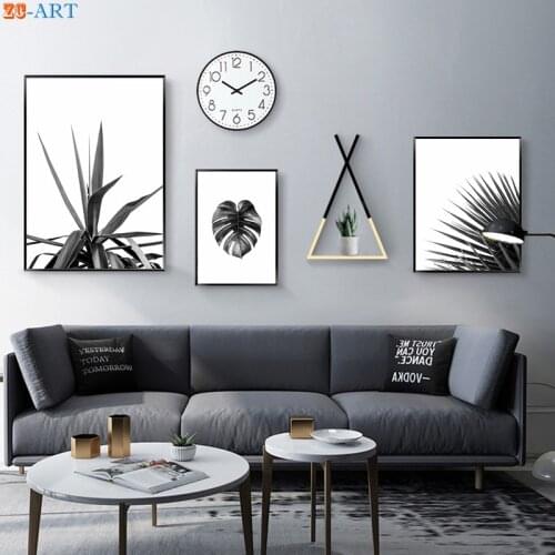 Black and White Wall Art Palm Leaf Poster Botanical Print Minimalist Canvas Painting Nordic Wall Pictures for Living Room Decor