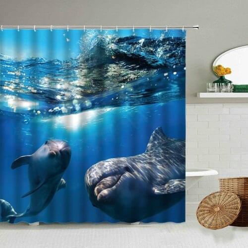 Dolphin Shark Whale Marine Animal Shower Curtain Nature Photography Bathroom Accessories With Hook Waterproof Screen Washable