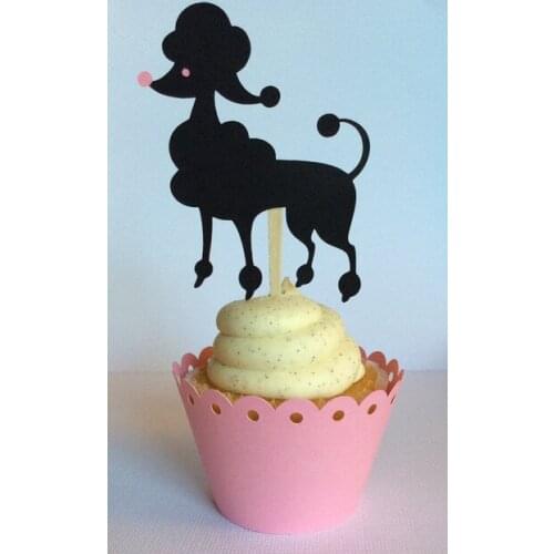 Lovely glitter French Poodle Cupcake Toppers wedding pets Birthdays baby shower Party treat food picks photo booth props