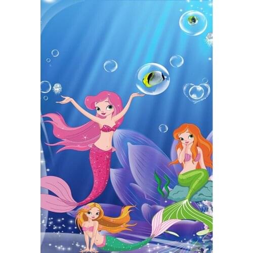 Cartoon Princess Underwater Mermaid Photography Background Live Backdrop Baby Birthday Party Decoration Tapestry Photo Studio