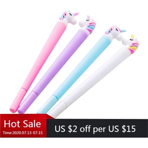 24 Pcs Girl Heart Candy Colored Unicorn Gel Pen Kawaii Student Writing Test Office Soft Black Ink Gel Pen Stationary Wholesale