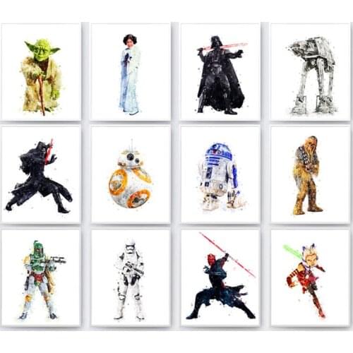 Disney Star Wars Watercolor Paintings on Canvas Movie Poster Wall Street Art Picture for Living Kids Room Home Decor Cuadros