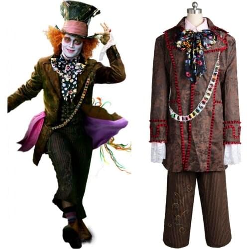 Alice Cosplay Johnny Depp as Mad Hatter Outfit Jacket Pants Tie Halloween Costume For Adult Full Suit