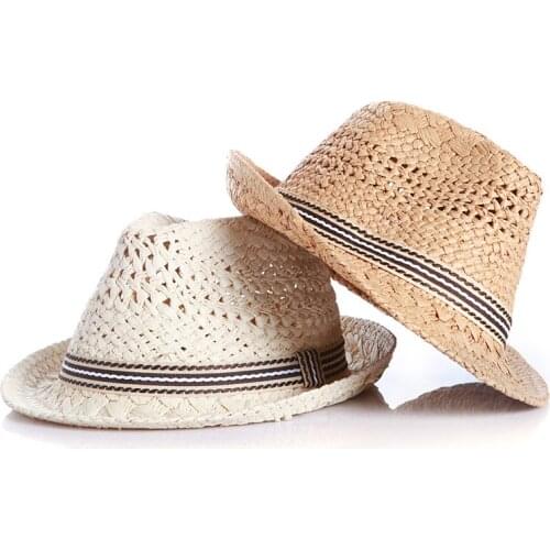 Summer Lovely Bear Child Sun hat Beach Sunhat Fedora hat Trilby Straw panama Hat boy girl Gangster Cap Fit For Kids Children