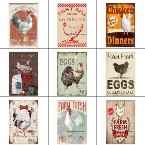 Shabby Tin Signs Metal Poster Farm Fresh Eggs Metal Plate Chicken Dinners Club Plaque Iron Painting House Wall Sticker Retro Pub