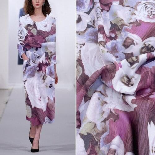 Fashion Printing French Chiffon Fabric Impermeable Drape Micro-elastic Dress Shirt Cheongsam Apparel Fabric Designer Sewing