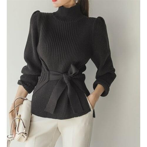 Trendy New Winter Womens Stylish Turtleneck Sweaters Fashionable Casual Minimalist Elegant Tops Turtleneck Knitting Lace Up
