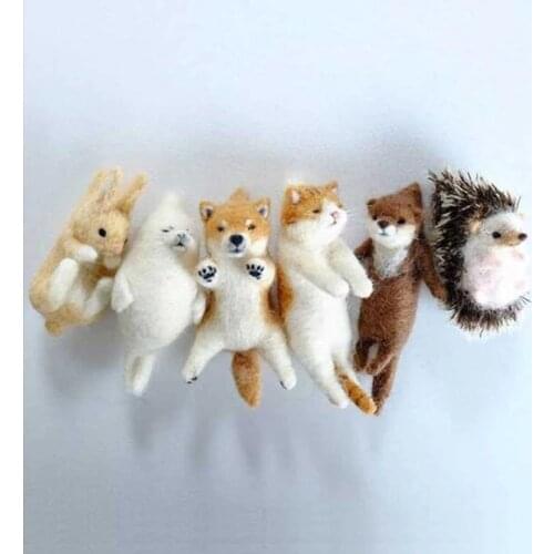 Non-finished 2021 Pick Up Lovely Akita Dog Cat Panda Raccoon Rabbit Animal Wool Needle Felting Package material DIY Felted Kits