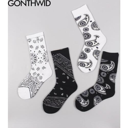 GONTHWID Bandana Paisley Pattern Crew Socks Streetwear Men Women Hip Hop Fashion Harajuku Casual Socks Male