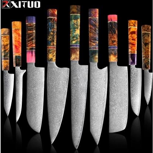 XITUO Chefs Nakiri Knife 67 Layers Japanese Damascus Steel Damascus Chef Knife 8 Inch Damascus Kitchen Knife Solidified Wood HD