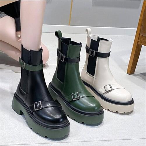 Autumn Luxury Chelsea Boots 2022 Women Ankle Boots Thick-soled Winter Shoes Platform Punk Boots Chunky Heels Leather Boots 6cm