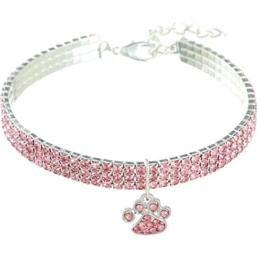 Paw Dog Collar Rhinestone Cat Collar Adjustable Neck Size 20CM~30CM for Small Medium Dogs Cat Chihuahua Dog Accessories