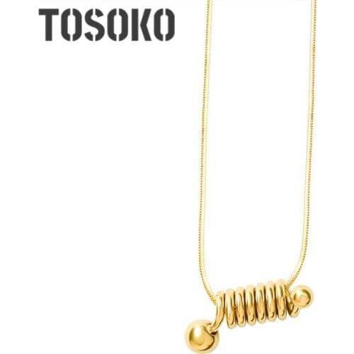 TOSOKO Stainless Steel Jewelry Spring Gold Bead Necklace Fashion Clavicle Chain For Women BSP589