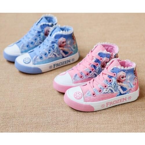Girls canvas 2020 New Style Cartoon Snow Queen Girls Hight-top Canvas Shoes Anti-slip Korean-style Casual sneaker Lace-up