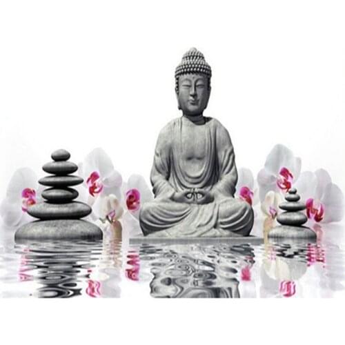 Full Drill Square Diamond 5D DIY Diamond Painting"Flowers and Buddha"Diamond Embroidery Cross Stitch Rhinestone Mosaic Painting