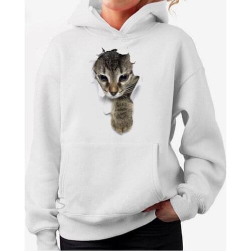 Cute Cat Kitty Print Hoodies For Women Harajuku Winter Long Sleeve Casual Streetwear Tops Female Loose Sweatshirts 2021 Spring
