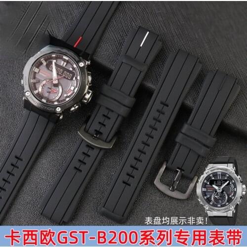 For Casio G-SHOCK Series 5608 GST-B200 Sports Silicone Watch Strap Raised Mouth 16mm Black Watchband