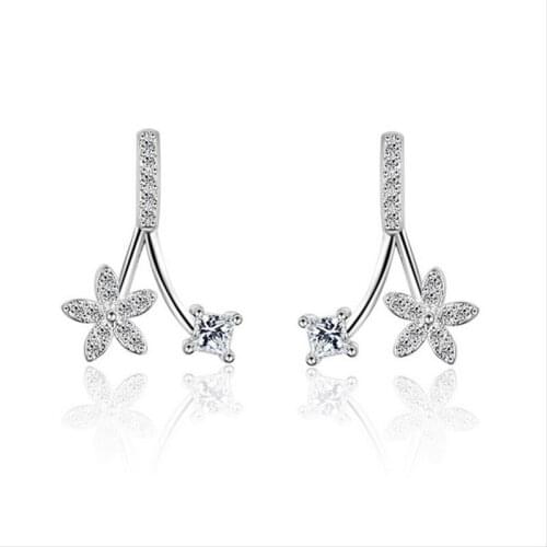 Temperament Flower zircon After hanging type Earring chain nickel-free women and girls fashion jewelry