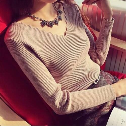 Women Autumn Spring Style Pullover Sweater Lady Casual Long Sleeve V-Neck Solid color Pullover Tops ZZ1146