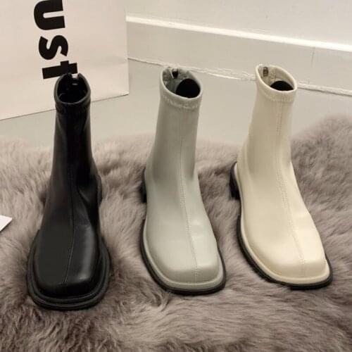 2021 Winter Fashion Women Thigh High Long Flat Boots Beige Low Heels Knee High Boots Soft Leather Square Toe Boots Party Shoes